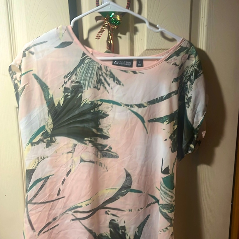 Seventh Avenue design studio, tropical, print cap sleeve high low top